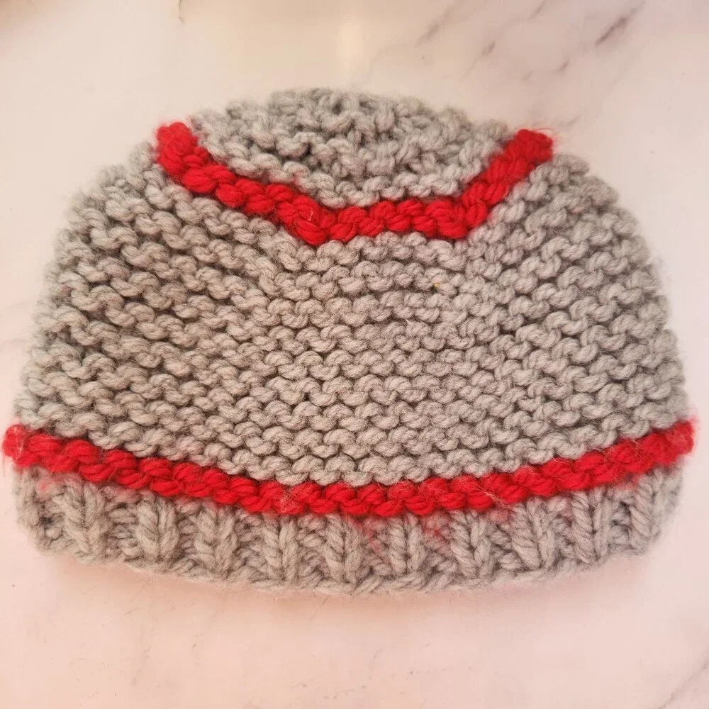 Ohio State University Buckeyes Hand Knit Football Beanie Winter Hat Baby 12M